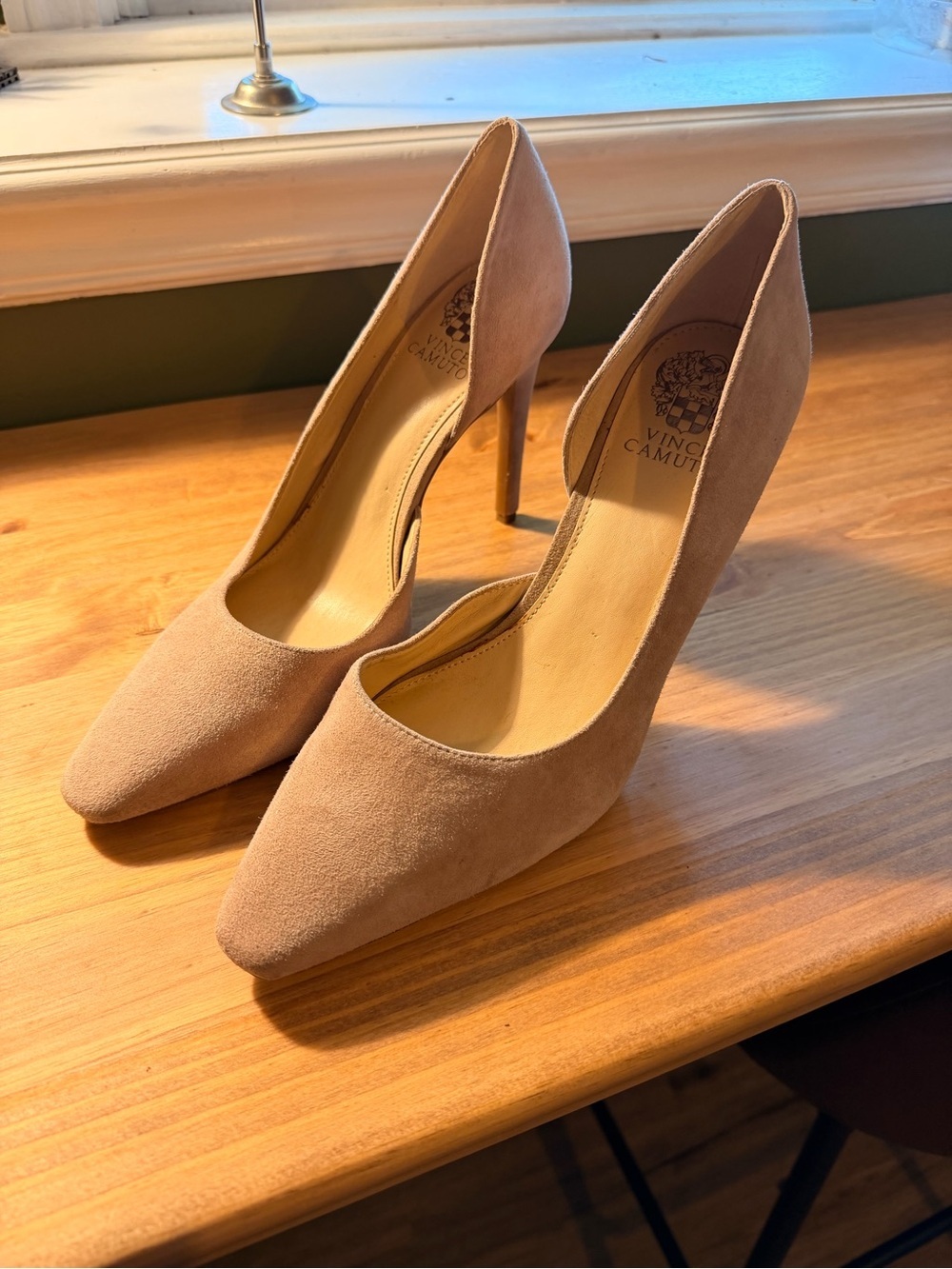 Vince Camuto Beige Suede Pointed-Toe Stiletto Pumps